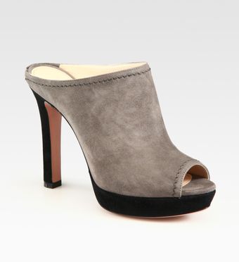 Prada Bicolor Suede Peep Toe Mules - Lyst