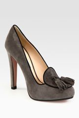 Prada Suede Tassel Platform Pumps