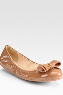 Prada Patent Leather Bow Ballet Flats - Lyst