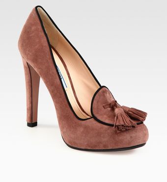 Prada Suede Tassel Platform Pumps - Lyst