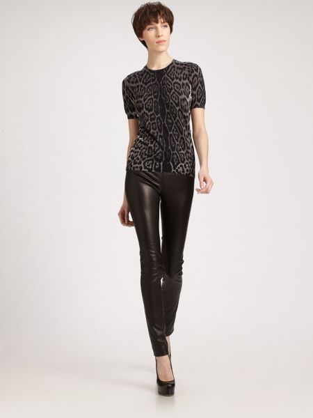 Yves Saint Laurent Leopard Print Knit Tee in Gray (grey) - Lyst