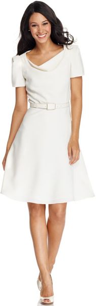 Tahari Shortsleeve Belted Aline - Lyst