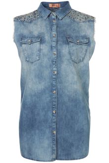 Topshop Sparkle Yoke Sleeveless Shirt - Lyst