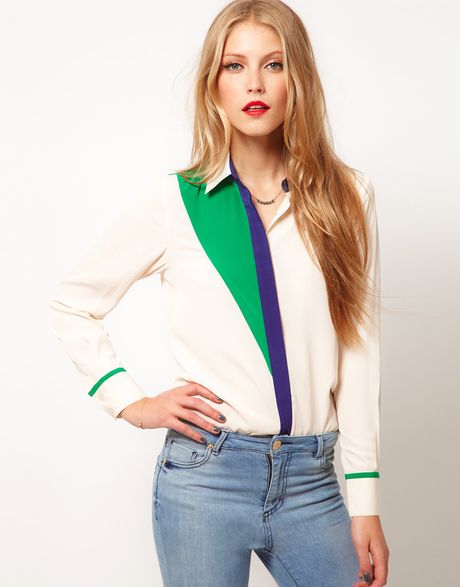 Asos Collection  Shirt with Coloured Placket in Beige (cream) - Lyst