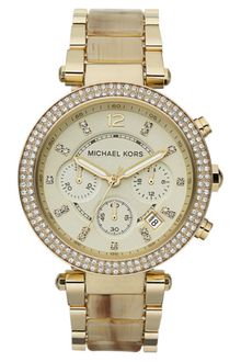Michael Kors Womens Chronograph Parker Horn Acetate and Gold Tone Stainless Steel Bracelet 39mm - Lyst