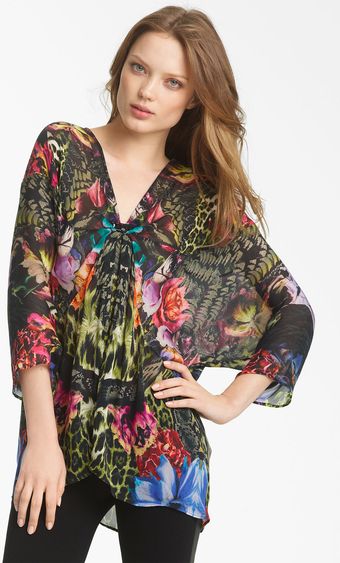 Roberto Cavalli Flower Print Chiffon Caftan - Lyst