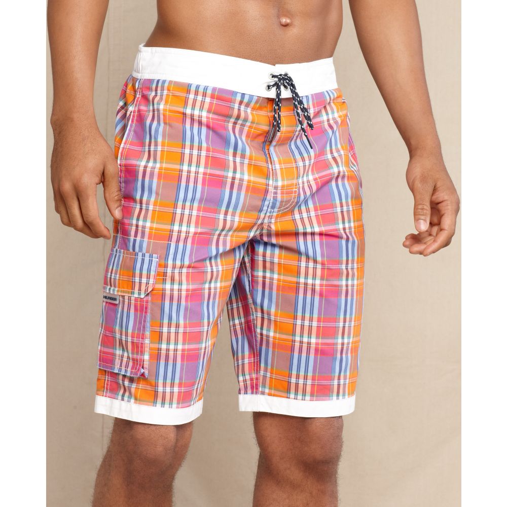 Tommy Hilfiger Jordan Plaid Swim Trunks in Pink for Men Lyst