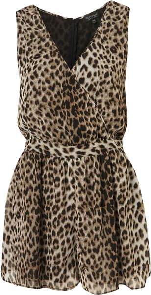 Topshop Wrap Animal Playsuit - Lyst