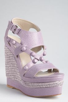 Balenciaga Lavender Leather Studded Woven Wedge Sandals - Lyst