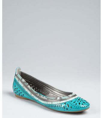  Teal Laser Cut Patent Leather Andromeda Flats 