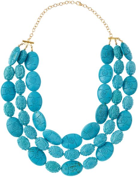 Devon Leigh Carved Turquoise Multistand Necklace In Blue Null Lyst 