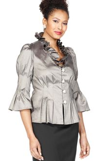 Eci Three Quarter Sleeve Jewel Button Pleated Ruffled - Lyst