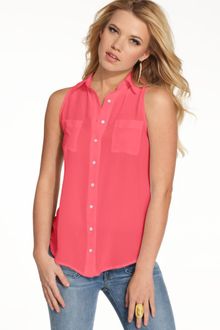 Guess Sleeveless Silk Simona Button Down Blouse - Lyst