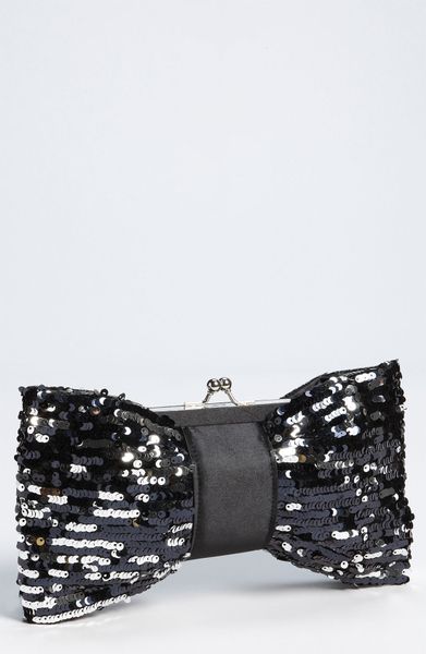 Natasha Couture Sequin Bow Clutch in Black - Lyst