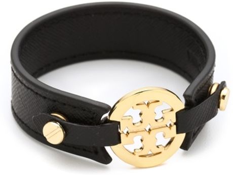 Tory Burch Logo Skinny Double Snap Cuff in Black - Lyst