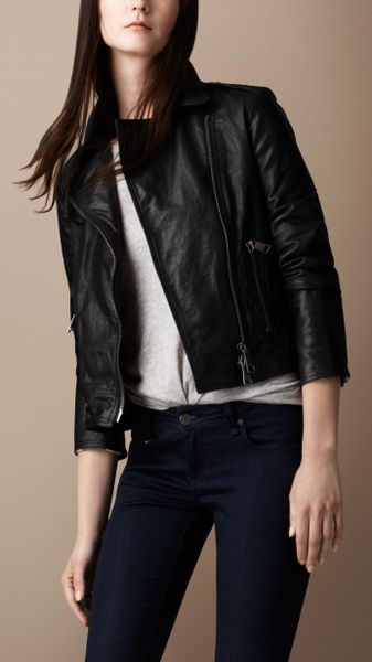 Burberry Brit Washed Leather Biker Jacket in Black - Lyst