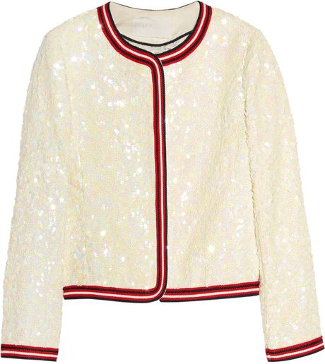 J.crew Sequined Linen Bomber Jacket in Beige (cream) - Lyst