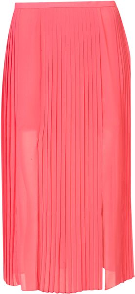 Topshop Fluro Pleat Calf Skirt in Pink (vibrant pink) - Lyst