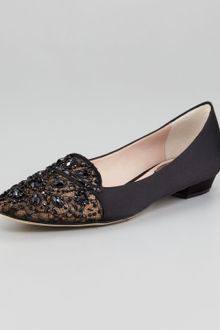 Rene Caovilla Satin and Lace Embellished Loafer - Lyst