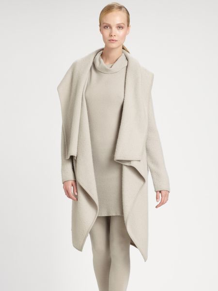 Donna Karan New York Hooded Drapedfront Cashmere Coat in Beige (charcoal) - Lyst