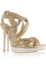 Jimmy Choo Hawk Glittered Leather Platform Sandals