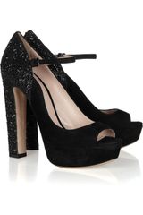 Miu Miu Glitterfinish Suede Mary Jane Pumps
