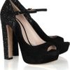 Miu Miu Glitterfinish Suede Mary Jane Pumps in Black - Lyst