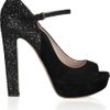 Miu Miu Glitterfinish Suede Mary Jane Pumps in Black - Lyst