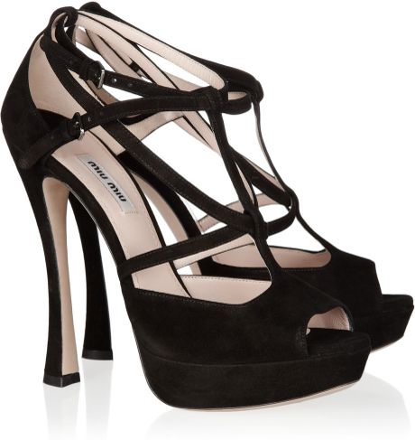 Miu Miu Suede Sandals in Black - Lyst