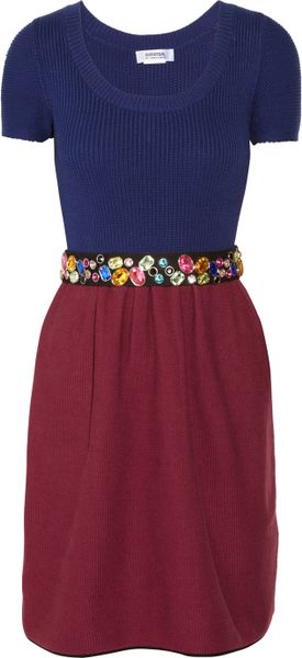 Sonia By Sonia Rykiel Jewelembellished Belted Knitted Cotton Dress in Blue - Lyst