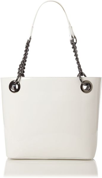 Dkny Patent Small Scarf Tote Bag in White | Lyst