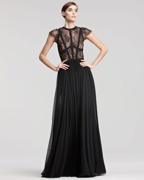 Elie Saab Capsleeve Lacebodice Gown in Black - Lyst