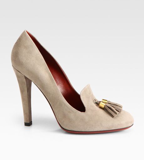 Gucci Mischa Suede Double Tassel Pumps in Beige - Lyst