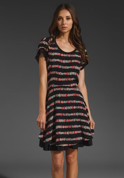 See By Chloé Funny Fries Print Layered A Line Dress in Blackpink in Multicolor (black & pink) - Lyst