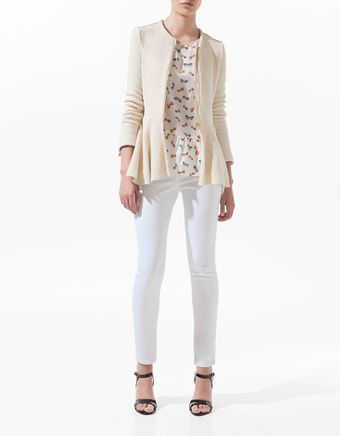Zara Zipped Blazer with Frill At The Waist - Lyst
