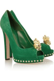 Alexander McQueen Skullembellished Suede Pumps - Lyst