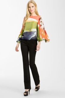 Alice + Olivia Pleated Bell Sleeve Blouse - Lyst