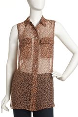 Equipment Signature Sleeveless Leopardprinted Silk Blouse