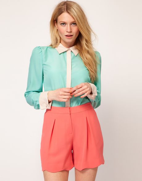 Oasis Oasis Contrast Trim Shirt in Blue (aqua) - Lyst