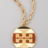 Tory Burch Striped Logo Pendant Necklace  in Brown (multi colors) - Lyst