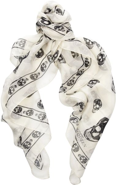 Alexander Mcqueen Skullprint Silkchiffon Scarf in Black (ivory) - Lyst