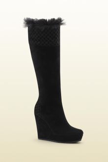 Gucci Courteney Shearling Trim Tall Platform Wedge Boot - Lyst