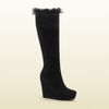 Gucci Courteney Shearling Trim Tall Platform Wedge Boot in Black - Lyst
