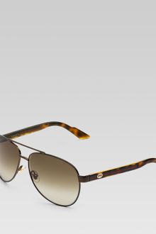 Gucci Small Aviator Sunglasses with Gg Detail and Web On Temple - Lyst