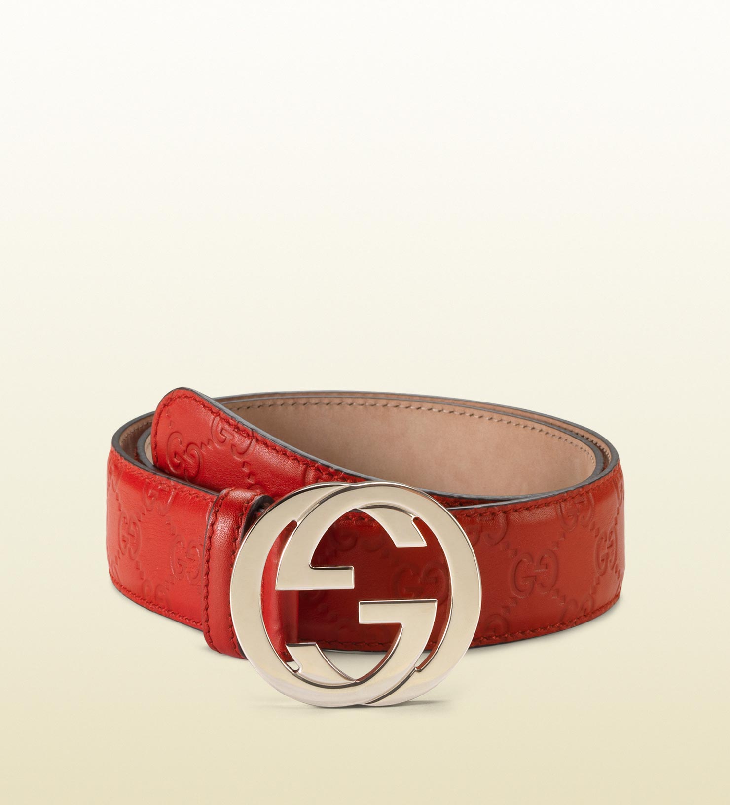 Gucci Ssima Leather Belt With Interlocking G Buckle in Red | Lyst