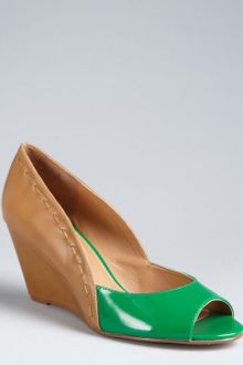 Kelsi Dagger Kelly Green and Cognac Leather Genelle Peep Toe Wedges - Lyst