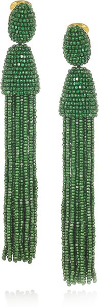 Oscar de la Renta Beaded Tassel Clip Earrings - Lyst