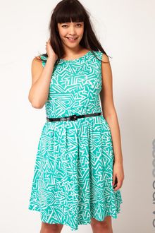 Asos Asos Curve Skater Dress in Geo Print with Belt - Lyst