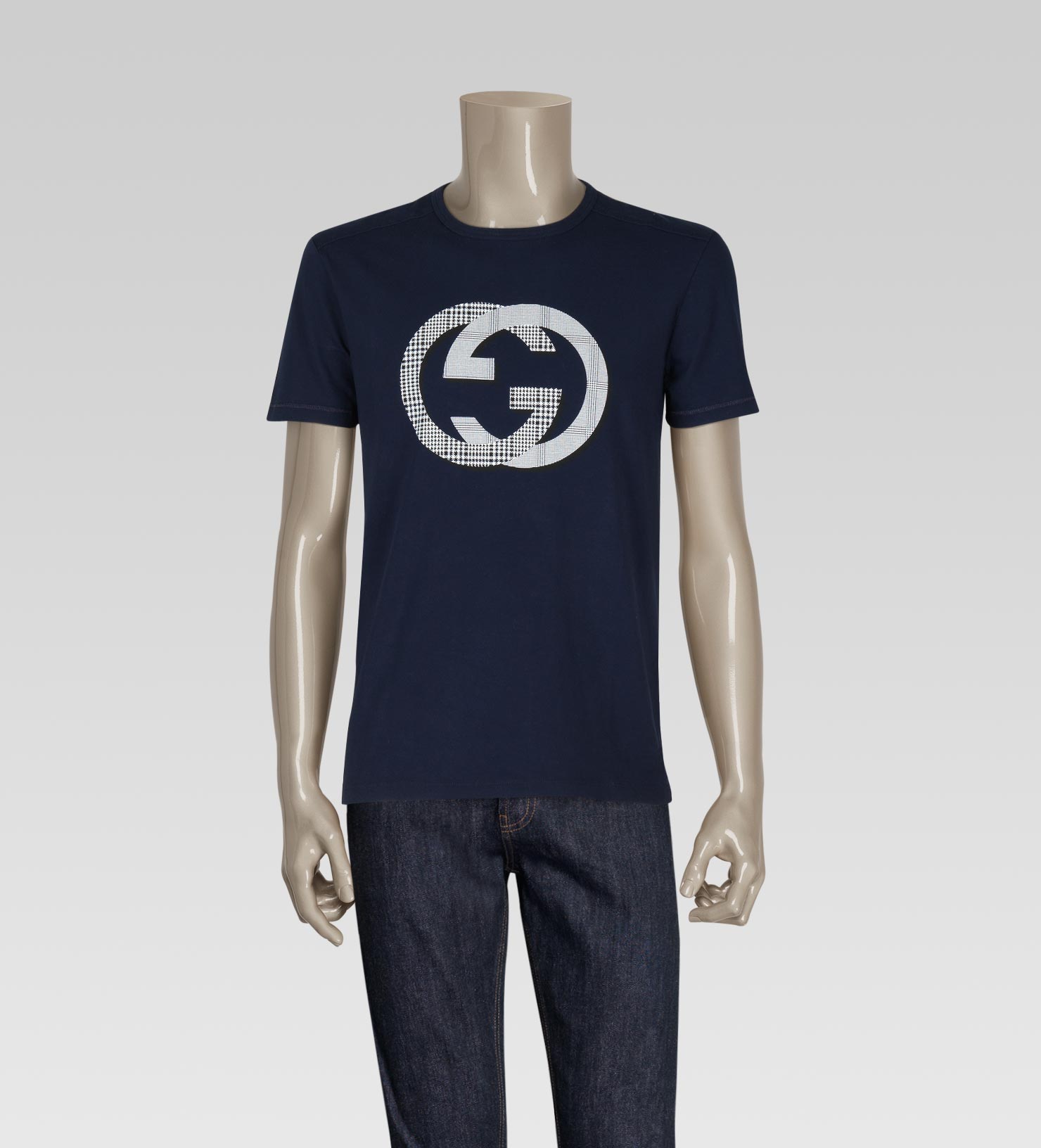 Gucci Short Sleeve Tshirt with Interlocking G Check Print in Blue for Men | Lyst