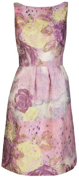 Lela Rose Floral Boatneck Dress in Floral - Lyst